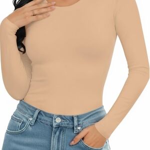 Mangopop XL Beige / Nude Longsleeve Bodysuit